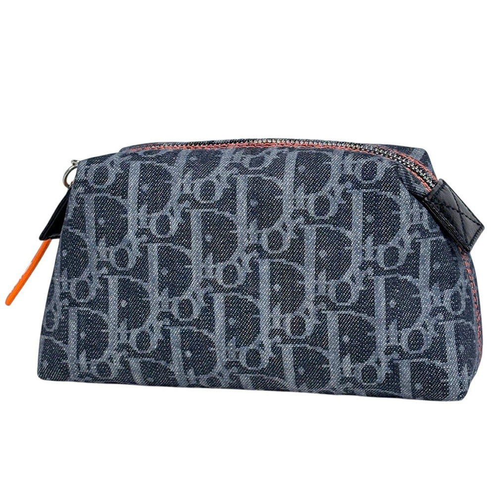 Christian Dior Trotter Pouch Clutch Cosmetic Canvas Navy Blue